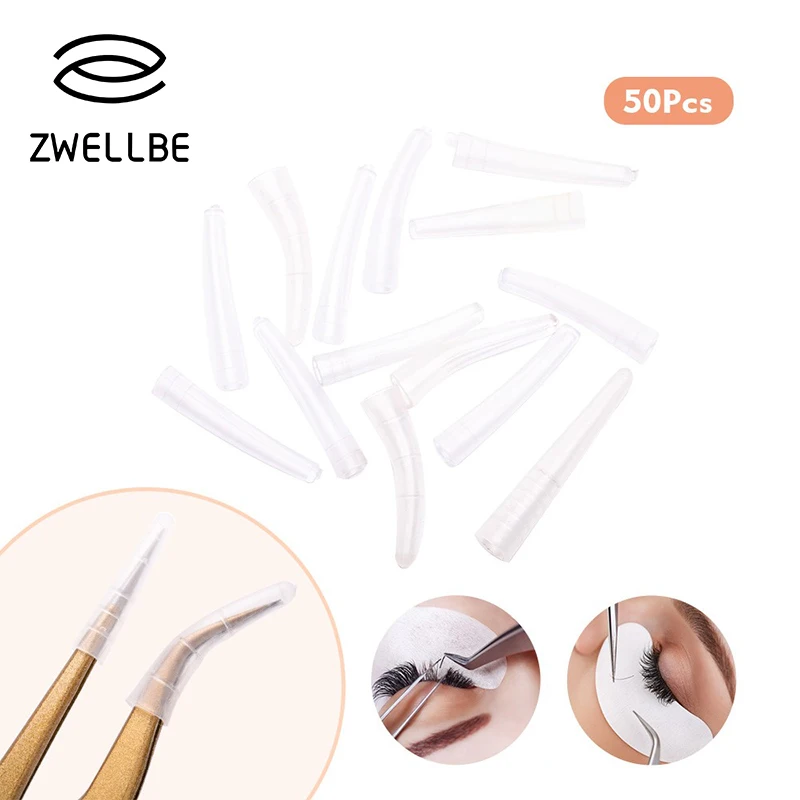 

zwellbe 50pcs/pack Tweezers Head Protective Sleeve For Curved Straight Eyelash Extension Eyebrow Tweezers Silicone Makeup Tools