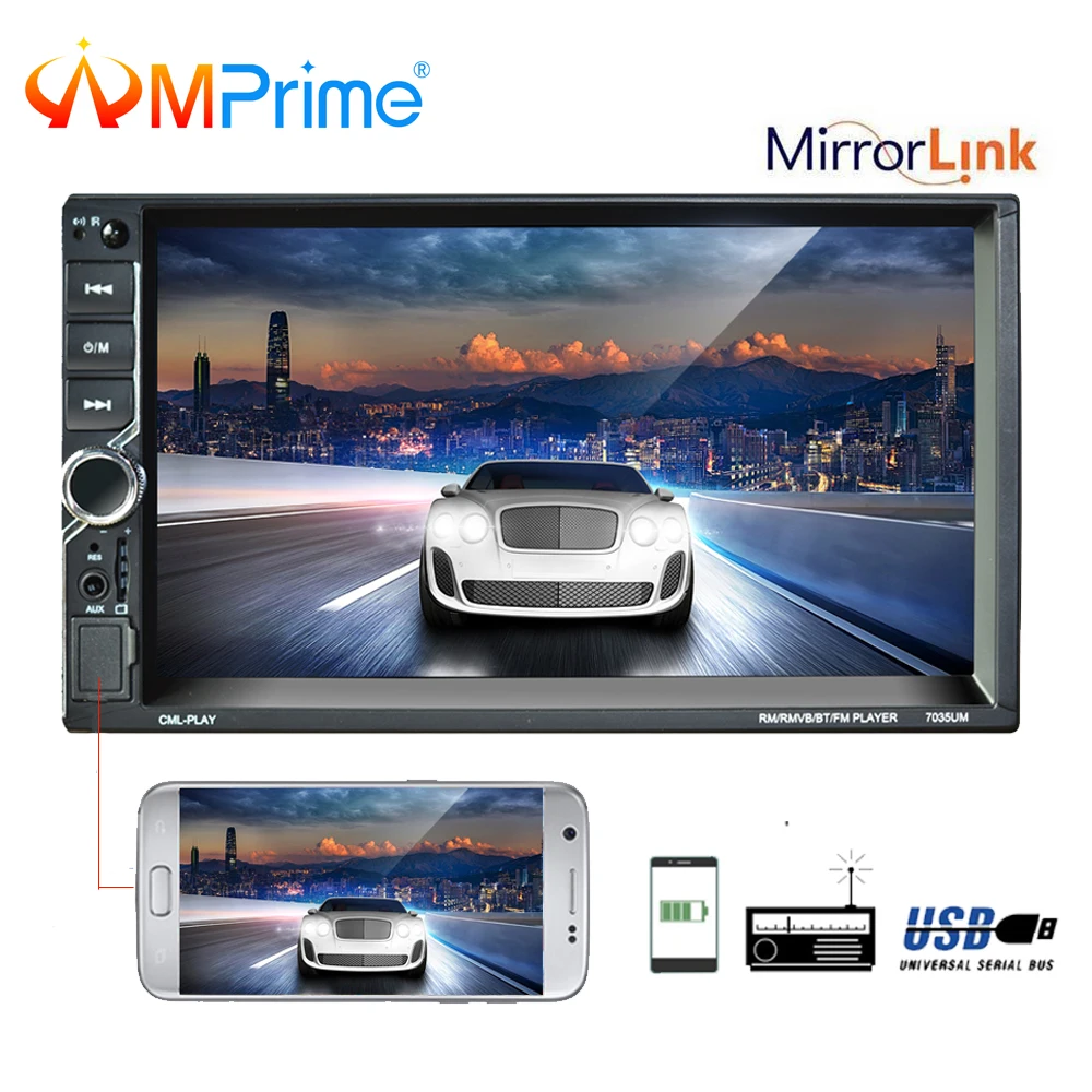 

AMPrime 2Din Car Radio 7" Touch Mirrorlink Auto Audio Stereo Autoradio Bluetooth FM/AUX/USB/SD/DVR RearView Camera Tape Recorder