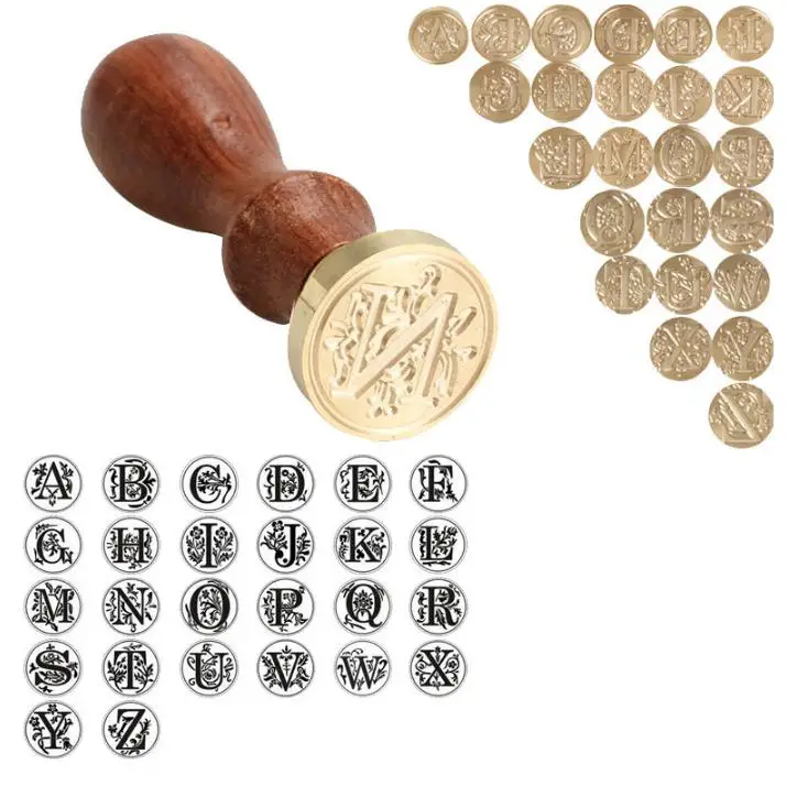 Letra do Alfabeto de a Madeira Cera de Selagem Retro Clássico Selo Inicial Stamp Sn1383 Dhl Fedex Frete Grátis Wax 7 Cera de Selagem Clássico Selo Wax Inicial