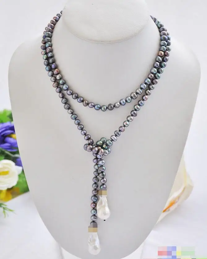 

FREE SHIPPING HOT sell new Style >>>>45" 23mm white keshi baroque black round freshwater pearl necklace