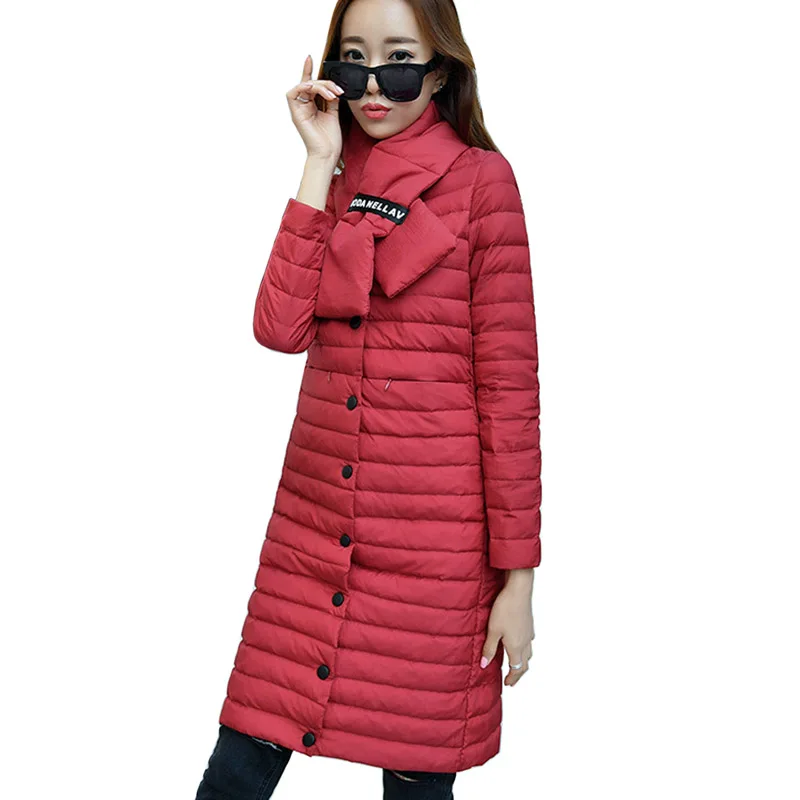 

Women autumn Winter Light Down Jacket Women 90% White Cdown coat Long over knee Parka Slim Thin Female Outerwear Coats