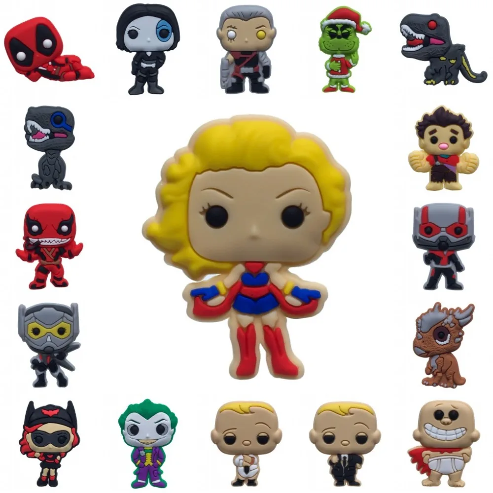 

1PCS Deadpool Antman Cartoon PVC Shoe Charms Unicorn Shoe Buckle Accessories Fit For Croc JIBZ Kids Party Gifts Shoe Ornament