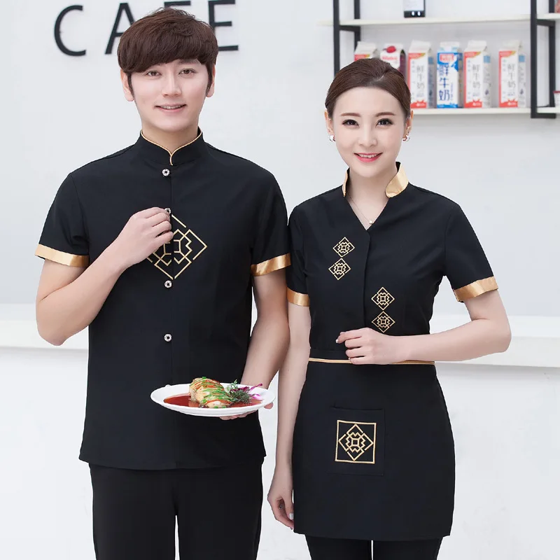 

2017 Summer Hot Pot Shop Overalls Fast Food Restaurant Hotel Uniforms Male Female Short Sleeved Waiter Uniforms