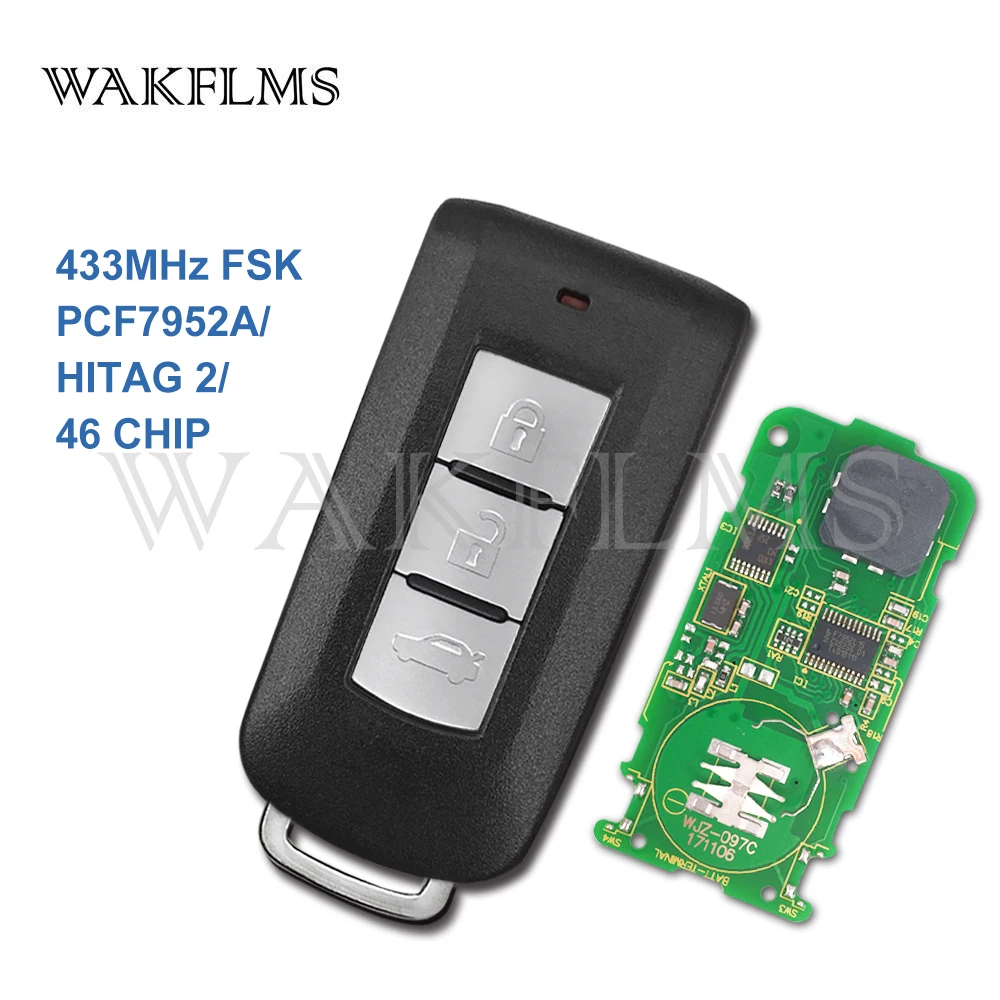 

3 buttons remote key smart card 433MHz FSK for Mitsubishi ASX Lancer Outlander with PCF7952A chip with small blade No Mark