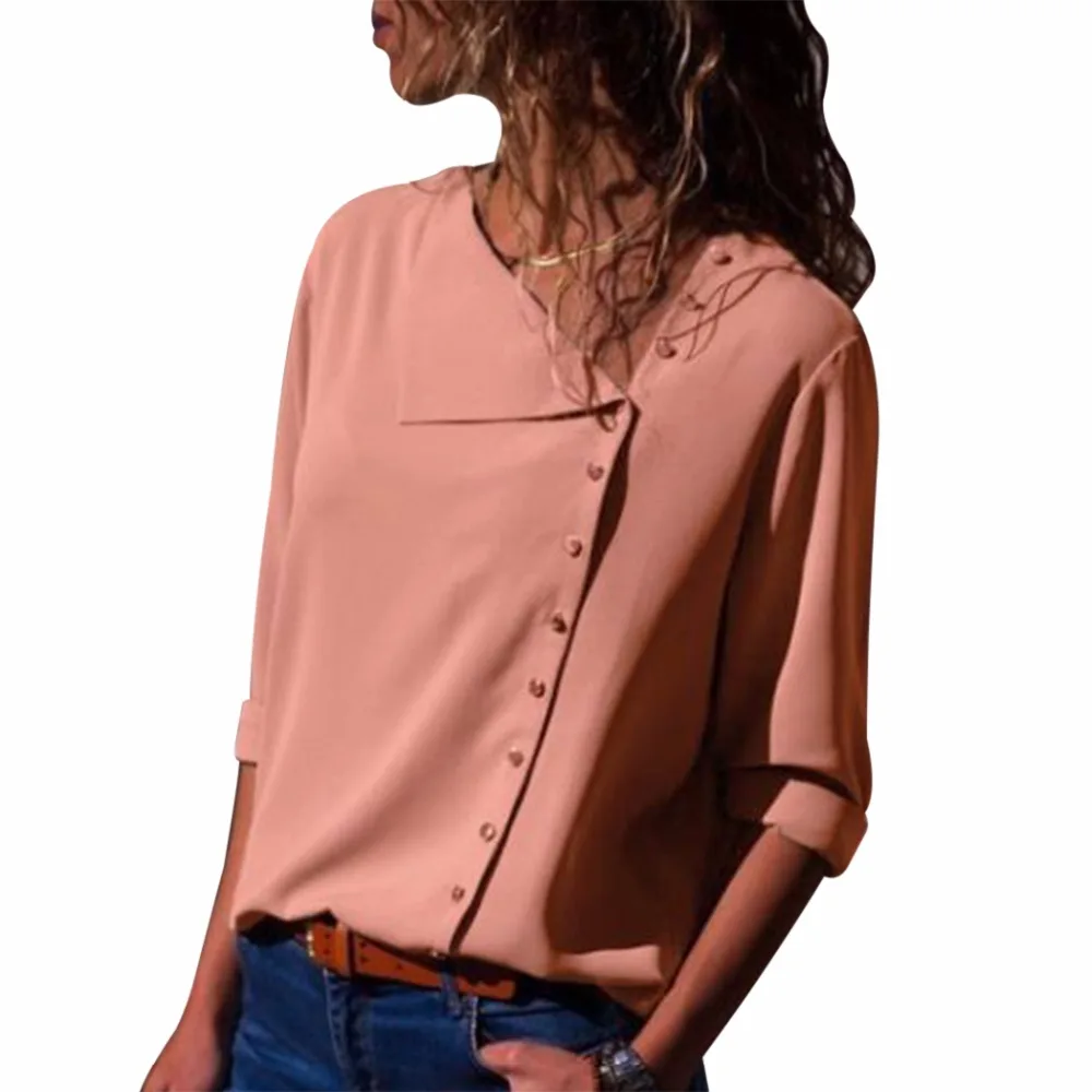 2018 Fashion Women Chiffon Blouse Summer Autumn Skew