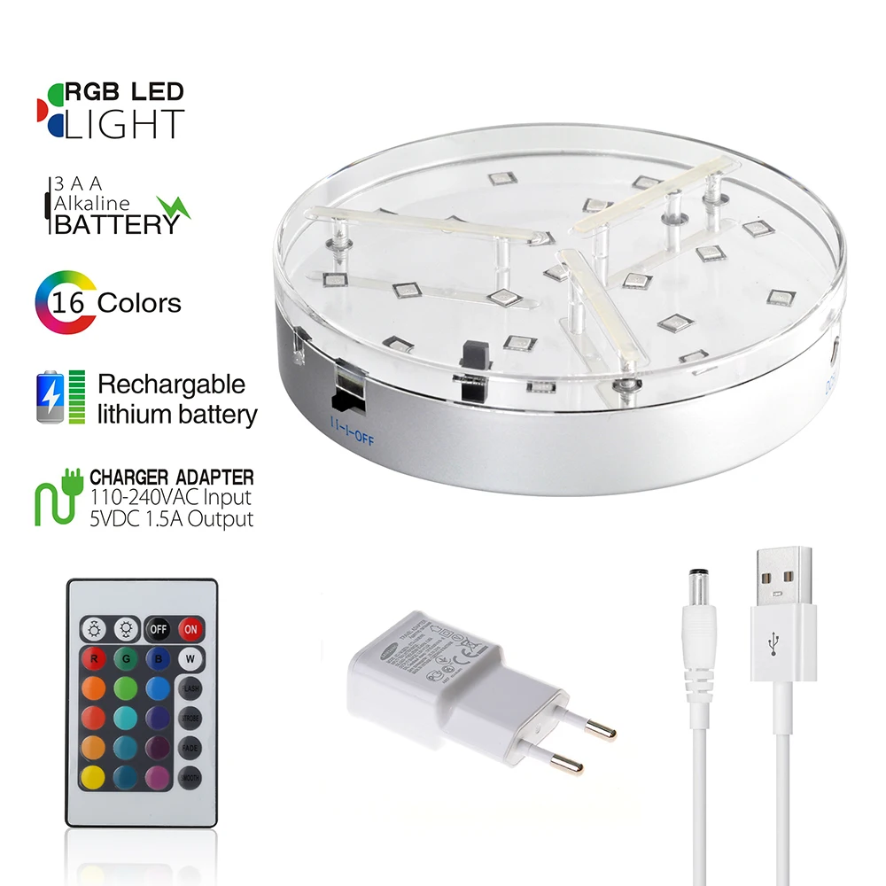 

6 INCH Rechargable led light base Remote Control LED Base Light for indoor wedding centerpieces lighting table under vase lights