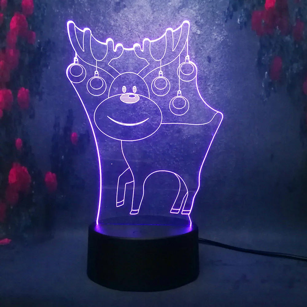 Новая Милая мультяшная 3D ночная лампа с оленем 7 цветов светодиодная Usb