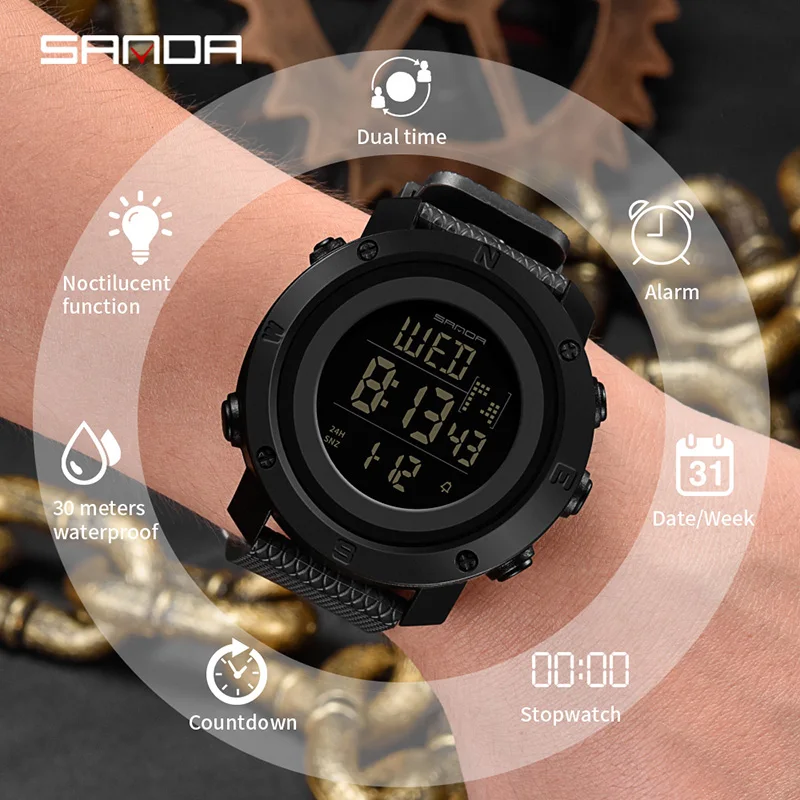 

SANDA Casual Digital Wristwatches Mens LED Waterproof Electronic Watches Men Outdoor Sport Watch Fashion Male Clock reloj hombre