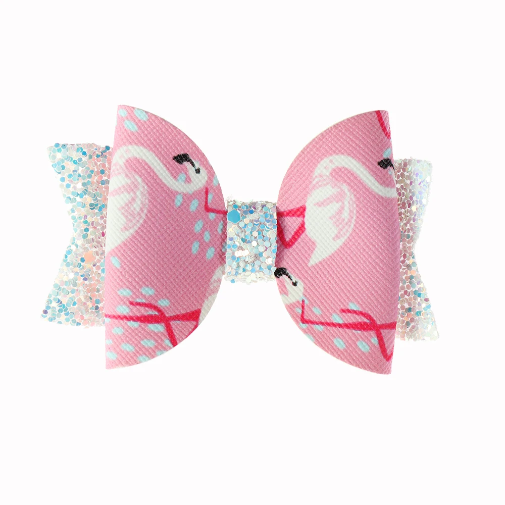 

2019 New 1PC Girls Cute 3 inch Glitter Flamingo Bow Hair Clips Fruit Printed Glitter Hairpins Lovely Baby Girl Hair Clips