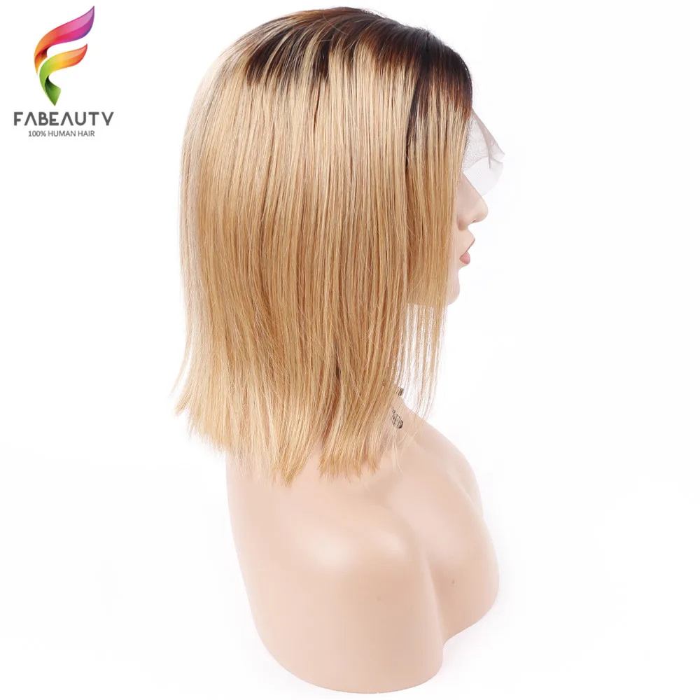 Омбре короткий боб парик перуанские кружевные передние человеческие волосы парики предварительно выщипанные средняя часть прямые волосы Remy парики натуральный цвет