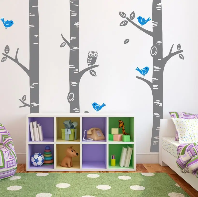 Большая Сова Птицы Березовое дерево наклейка на стену Наклейка детская комната спальня домашнее украшение обоев 250*250 см новогодняя елка