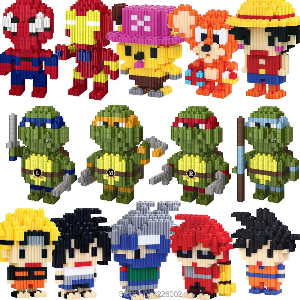 

Anime Cartoon Turtles Leo Raph Mikey Don Naruto Micro Diamond Block Plastic Cube Building Blocks Bricks Kids Toys for Children