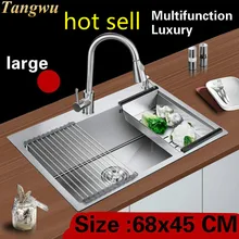 Квартира кухня ручная раковина одинарная мойка стрейч кран сделать блюда 304 нержавеющая сталь Горячая 68x45 см