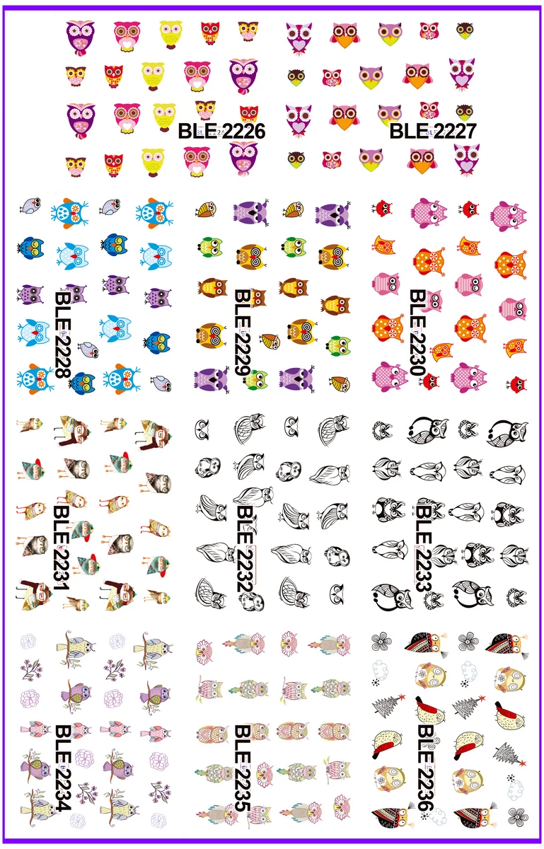 

11 PACK/ LOT WATER DECAL NAIL ART NAIL STICKER CARTOON OWL BLE2226-2236