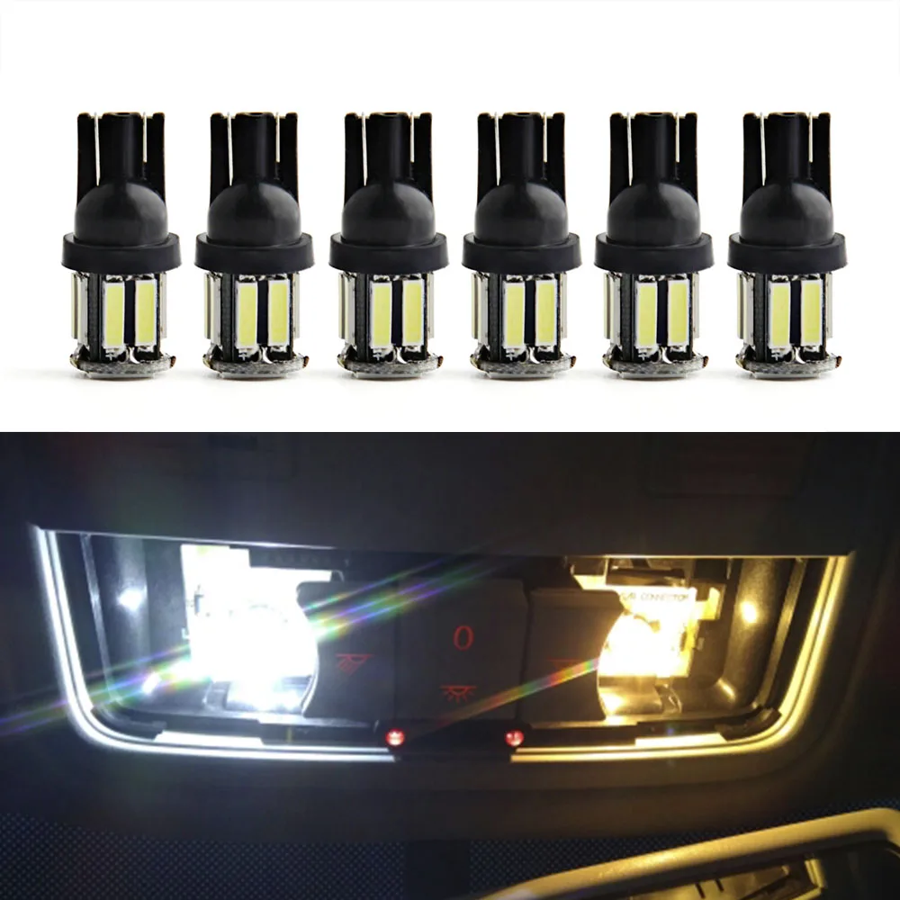 

6Pcs LED 10SMD 168 194 SMD 7020 T10 W5W Wedge Bulb For Car Tail Side Parking Dome Door Reading Map light