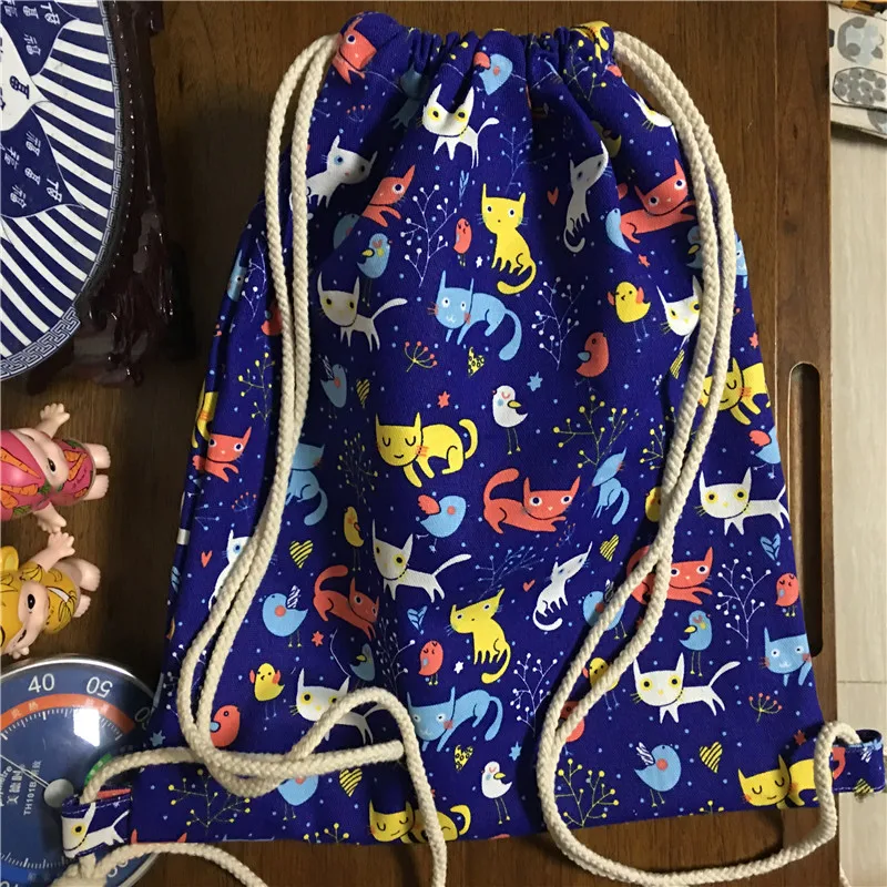 YILE Thick Cotton Canvas Drawstring Travel Backpack Book Shoes Bag Cute