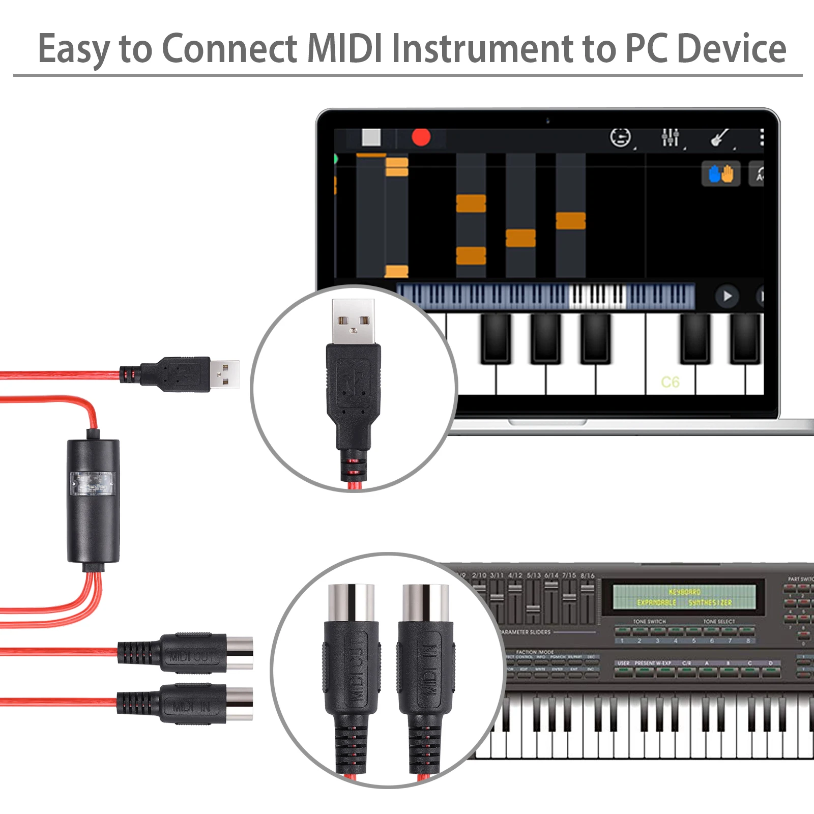 ESYNiC 6.5ft USB MIDI DIN 1 в и выход кабель с 16 входными выходными каналами 5 PIN In Out| |