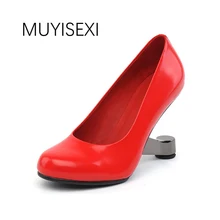 Туфли на высоком каблуке; женские туфли-лодочки; туфли из натуральной кожи на высоком каблуке без застежки; цвет красный, абрикосовый; HL58 muyisxi