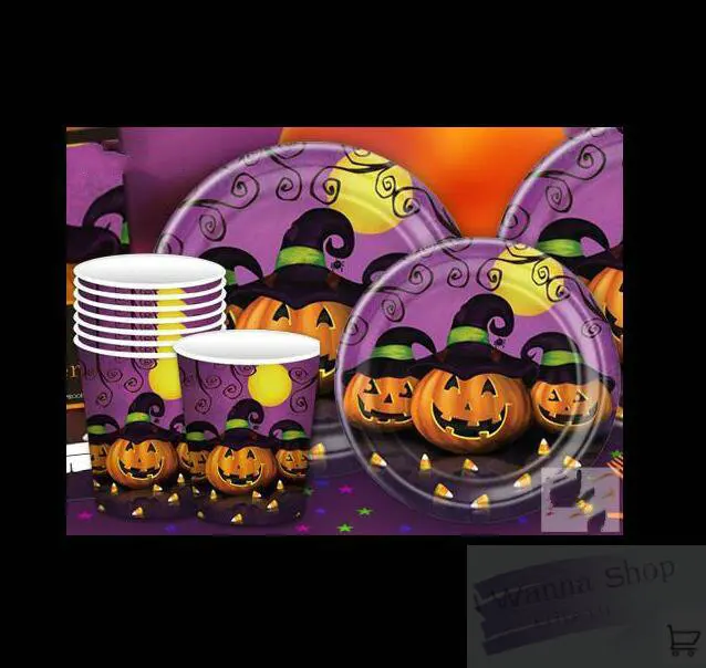 eco friendly halloween disposable dishware set decoration birthday party gift pumpkin spider plate cup halloween paper dish set on aliexpresscom alibaba