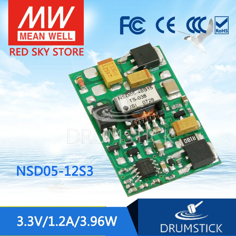 

MEAN WELL NSD05-12S3 3.3V 1.2A meanwell NSD05 3.3V 3.96W DC-DC Regulated Single Output Converter