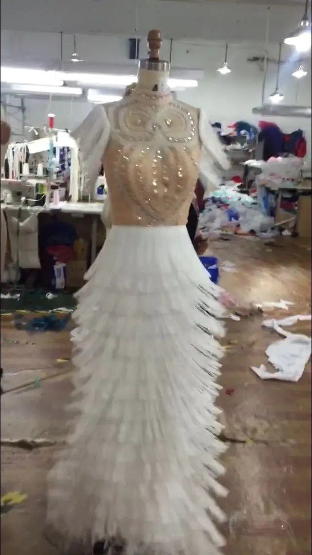Rosa quente ilusão branco sereia vestidos de