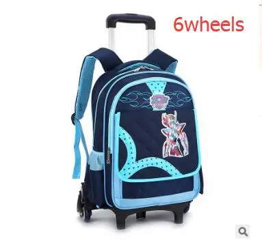 6wheels blue Школьный рюкзак на колесах школьная сумка тележка для девочки детский багажа тележки подвижного мешок детей школьного рюкзака для дети - Цвет: 6wheels blue