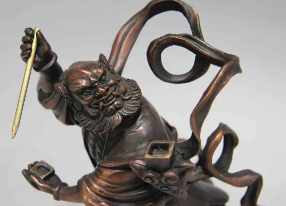Китайская Красная бронзовая медная статуя Kui Xing Court KuiXing point bucket God|Статуи и