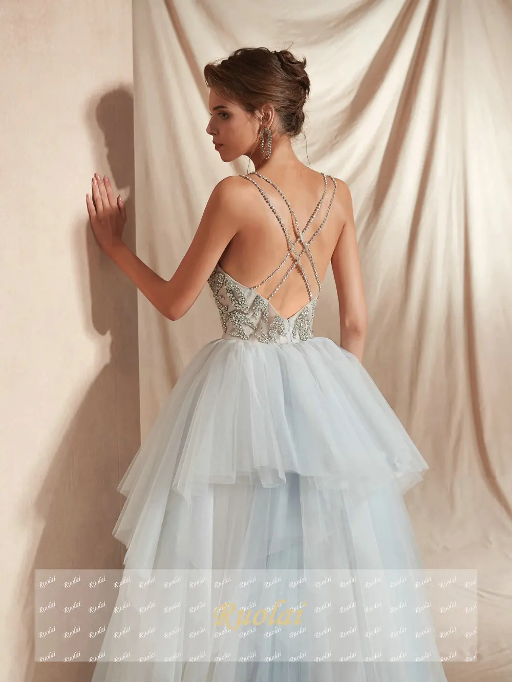 Luxury Evening Dresses Long 2018 V Neck Heavy Beaded Crystal Formal Dresses Evening Gowns for Women Party Dresses Cross Back