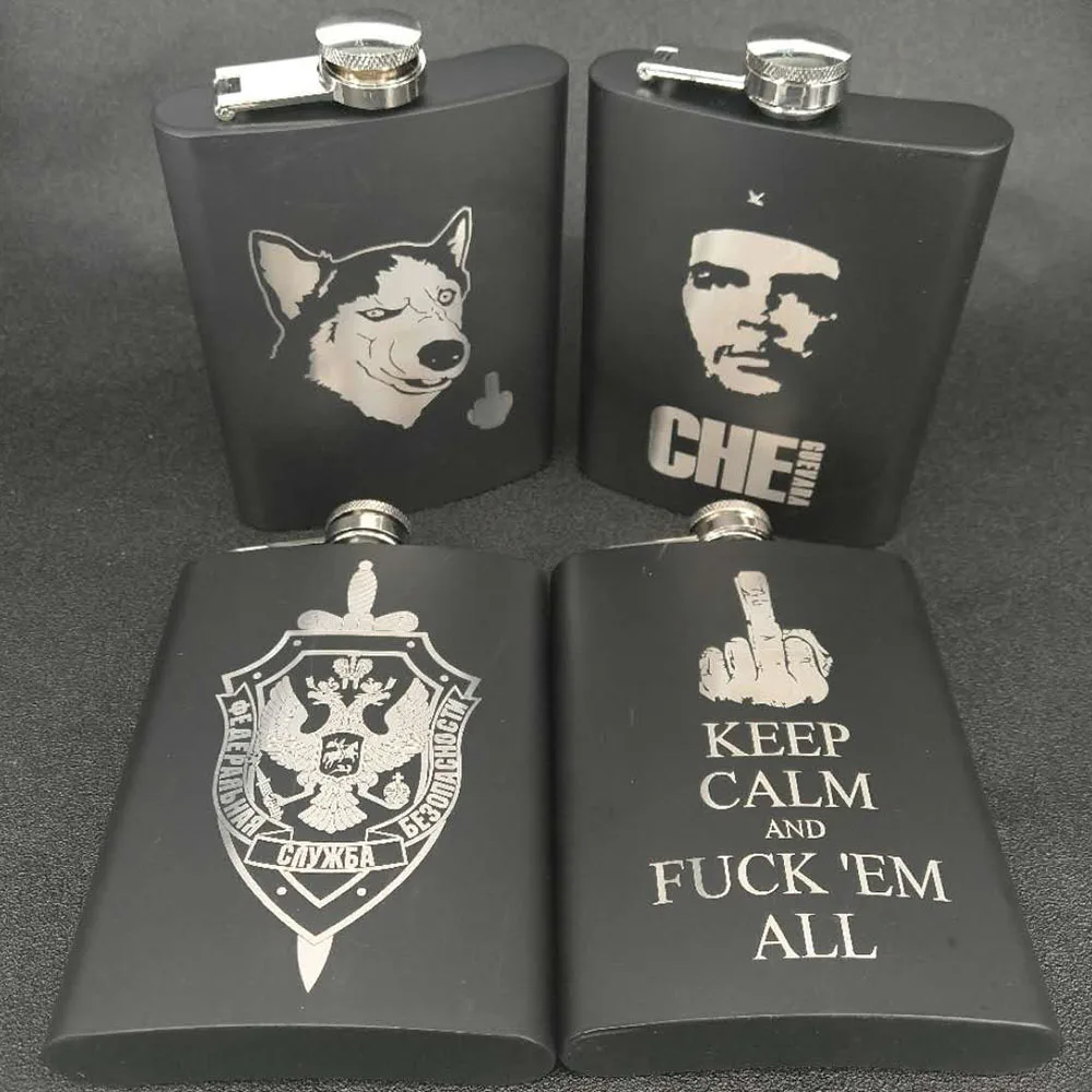 

8oz Ounce KGB Husky Keep Calm Stainless Steel Black Matte Whiskey Vodka Hip flask Portable Flagon Alcohol Bottle flask
