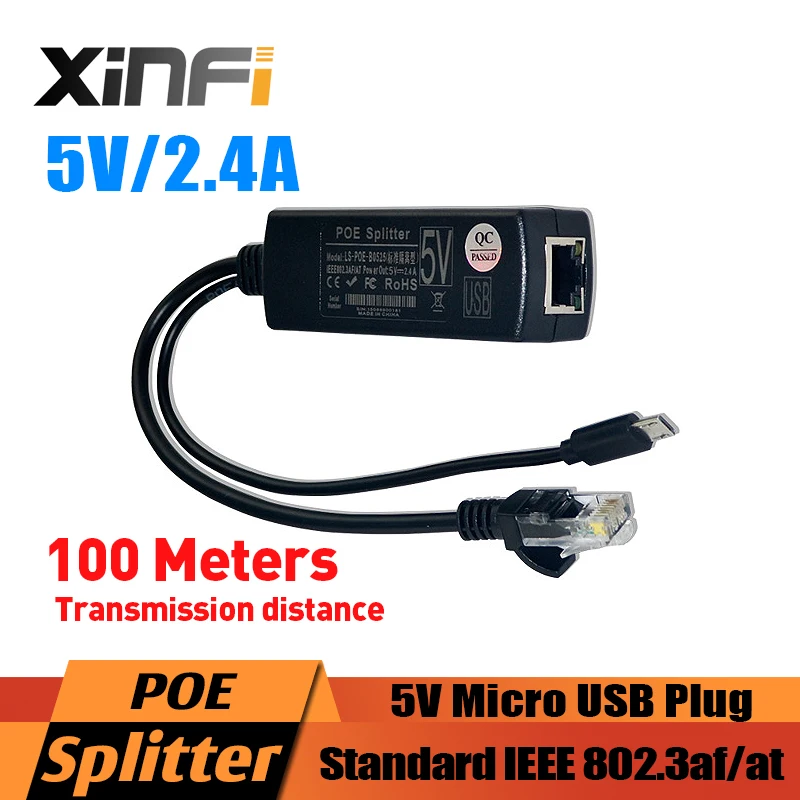 Xinfi Micro USB Активный сплиттер PoE IEEE802.3af Мощность Over Ethernet 48 В до 5 В 2.4A для Планшеты могли или Raspberry Pi доска