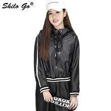 Новая модная уличная Женская Полосатая короткая куртка из овчины с капюшоном из натуральной кожи новые женские черные бейсбольные куртки