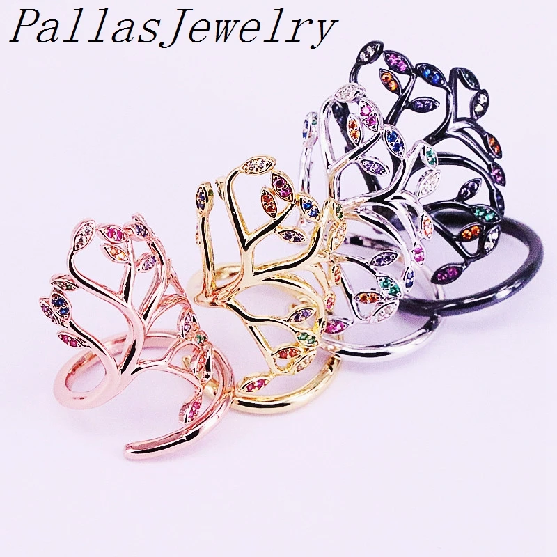 8 шт. новые модные кольца Pave Rainbow CZ цирконий дерево открытое очаровательные вечерние кольца для женщин