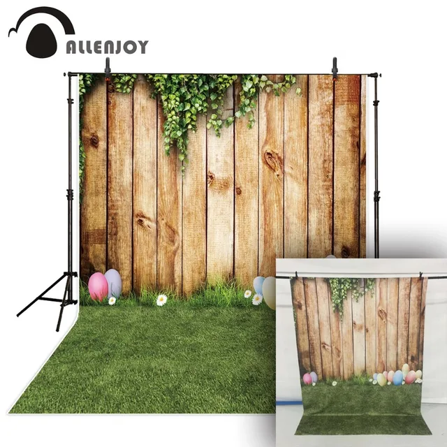Allenjoy easter backdrops photography Wooden board grass egg child spring photo background photocall photographic photophone