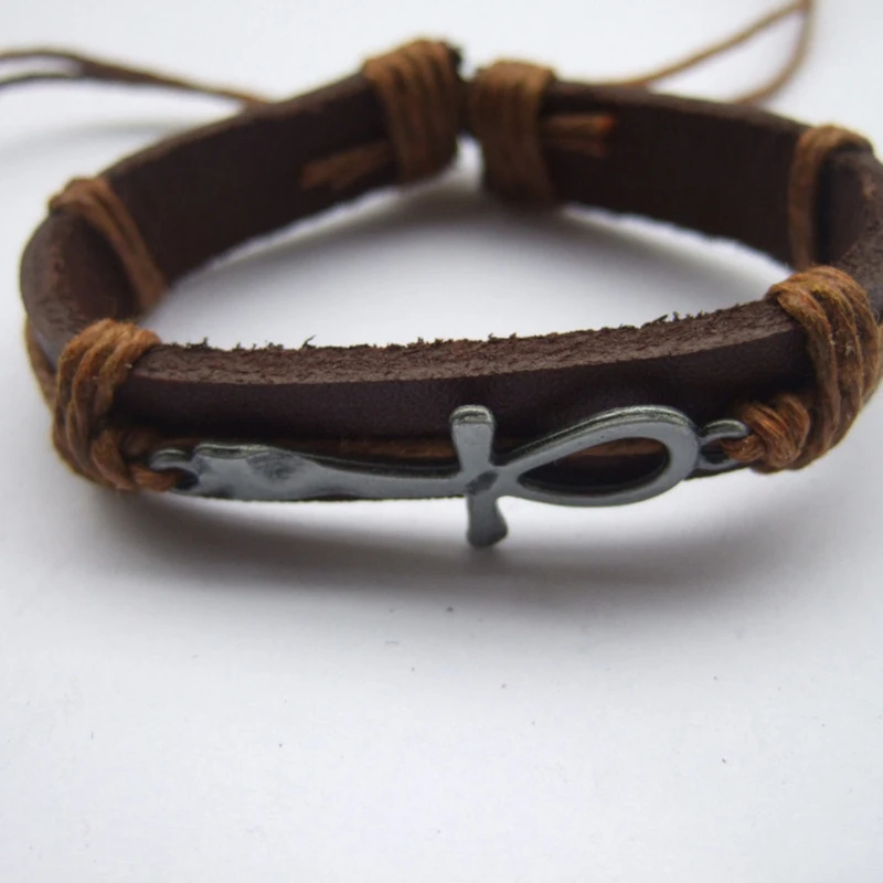 

12pcs Mens Womens Twine Leather Egypt Ankh Charm Bracelet