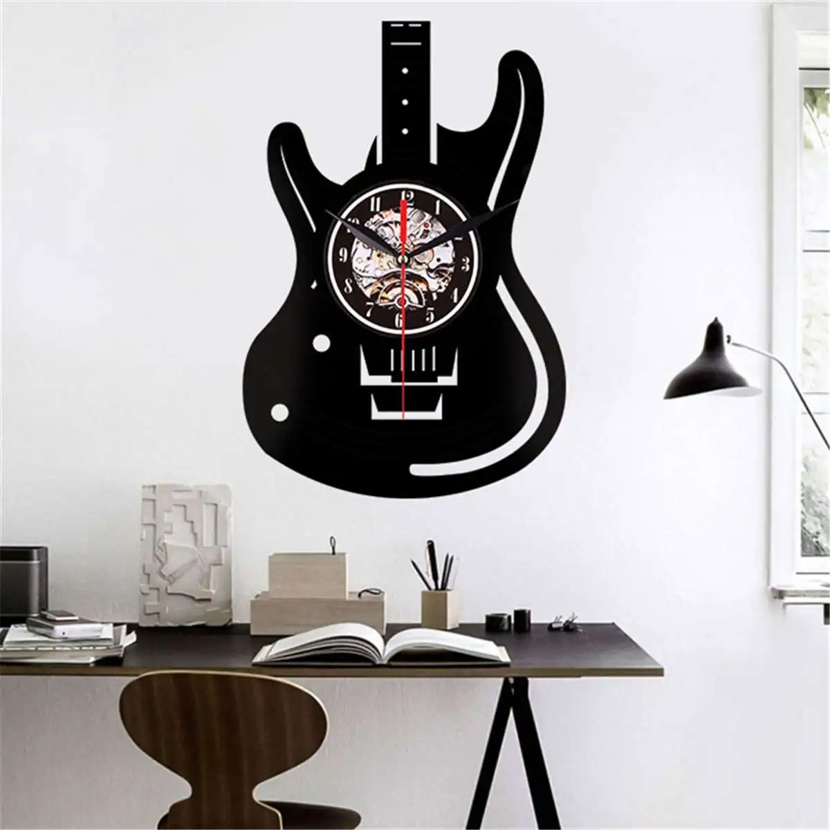 Подвесные кварцевые часы для любителей музыки Виниловая пластинка настенные часы гитара CD светодиодный античный музыкальный инструмент домашний декор бесшумный