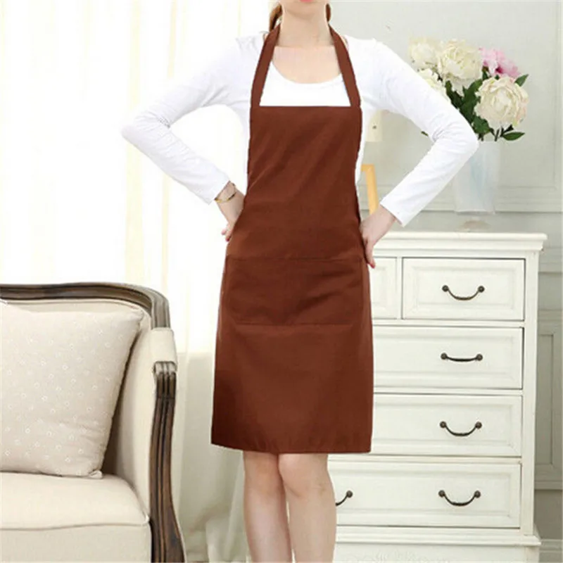 

2018 New Fashion Women Men Kitchen Apron Pure Color Pockets Home House Kitchen Chef Butcher Restaurant Cooking Baking Dress Hot
