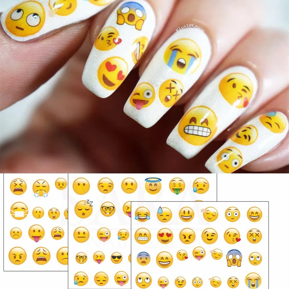 

4 sheets Face Emoji Nail Water Decal Cartoon Facial Expression Transfer Stickers Decal Nail Sliders Sticker Manicure Decoration