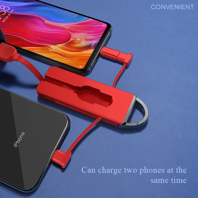 3 en 1 Cable Usb tipo C mi cro cargador Cable para IPhone 7 6X8 6 s Plus llavero oculto Cable de carga para Xiao mi x 2 s A1 5