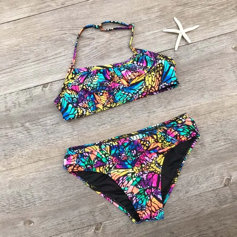 

7-14Years Children Swimwear Butterfly Girls Swimwear Baby Kids Biquini Infantil Swimsuit Bikini Girl 2019 Summer Bathing Suit