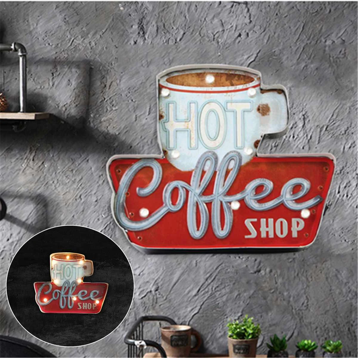 

Coffee Vintage LED Light Neon Signs Decorative Painting For Pub Bar Restaurant Cafe Advertising Signage Hanging Metal Signs New
