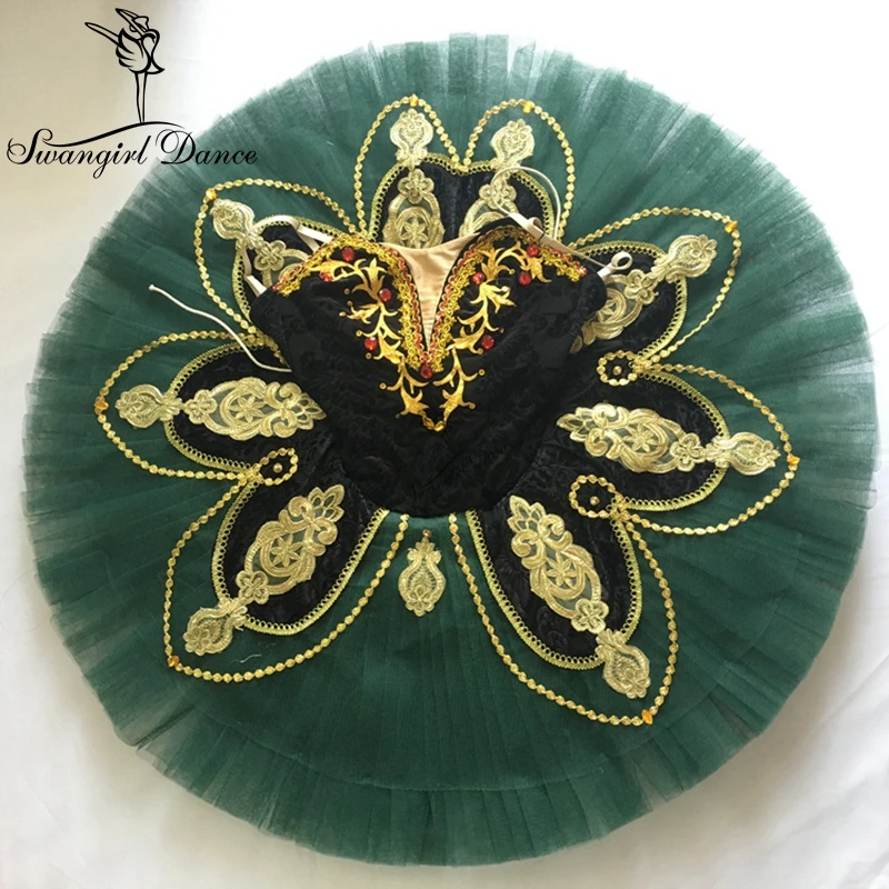Newest Women Black Green Don Quixote Ballet Tutu Stage Costumes Girls Pancake Green Fairy Professional TutusBT9091B