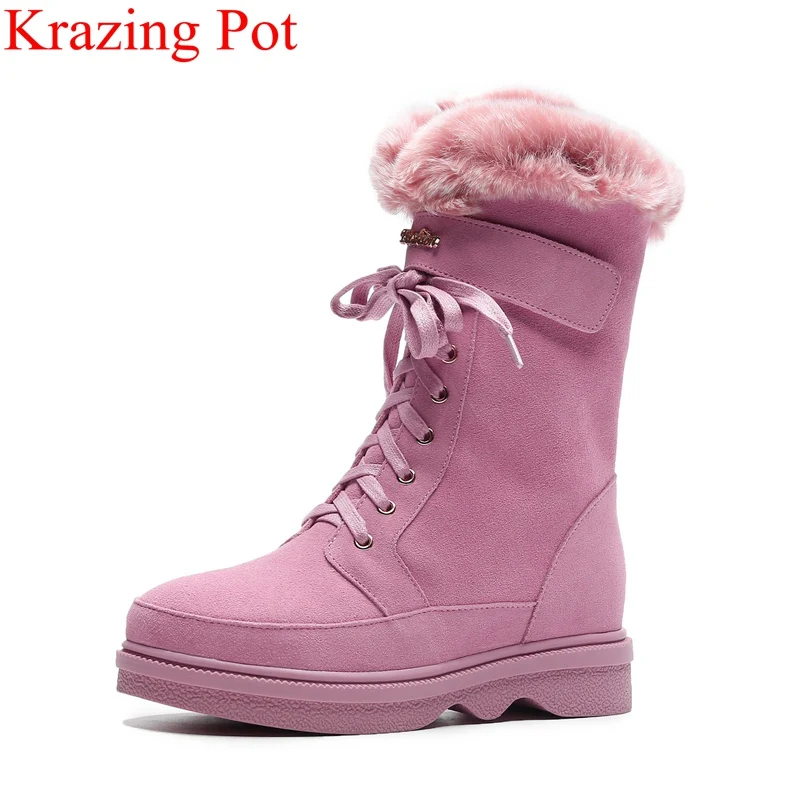 

superstar big size keep warm zipper fur platform snow boots flat with pink color mujer mid-calf boots runway winter shoes L06