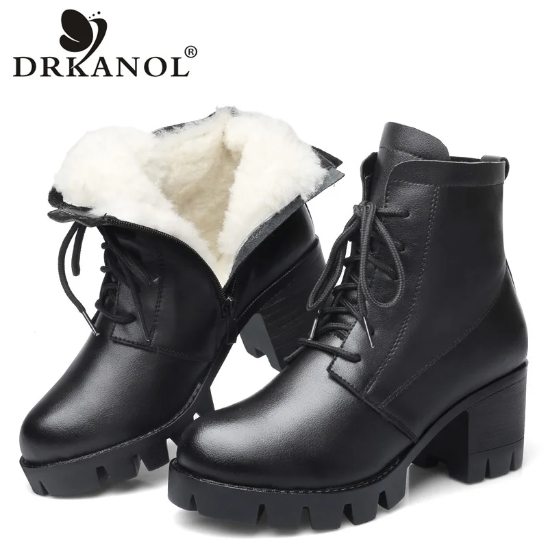 DRKANOL Fashion Black Winter Snow Boots Women Platform High Heels ...