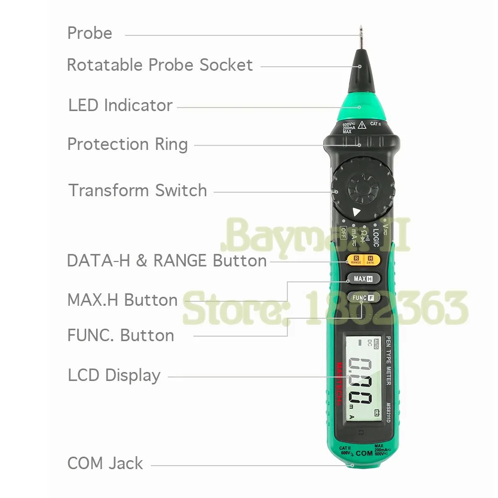 Mastech MS8211D ручка-Тип Цифровой мультиметр Ручной/Авто Диапазон AC/DC измеритель напряжения тока с логическим уровнем тест