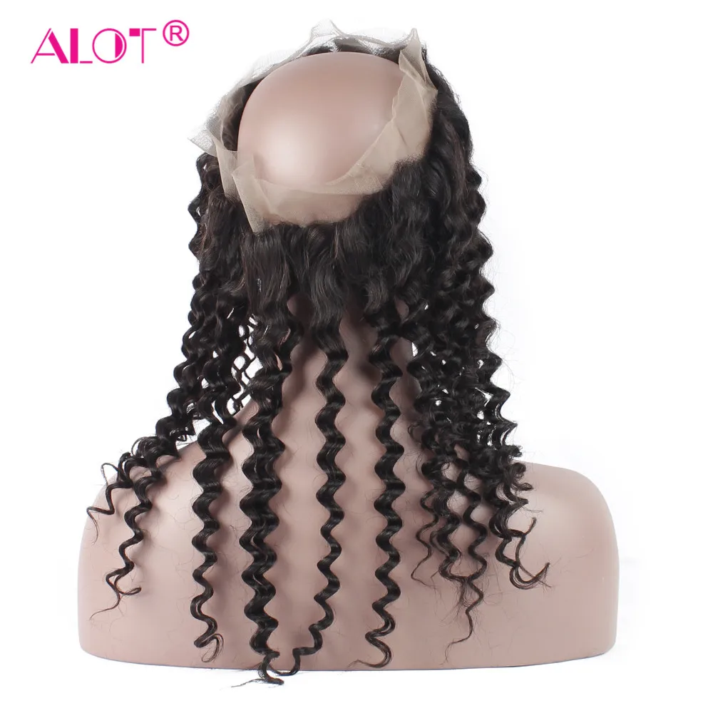 Alot Peruvian Deep Wave 360 Lace Frontal Closure Pre Plucked With Baby Hair Adjustable Band 10 To 20 Non-Remy Natural Black