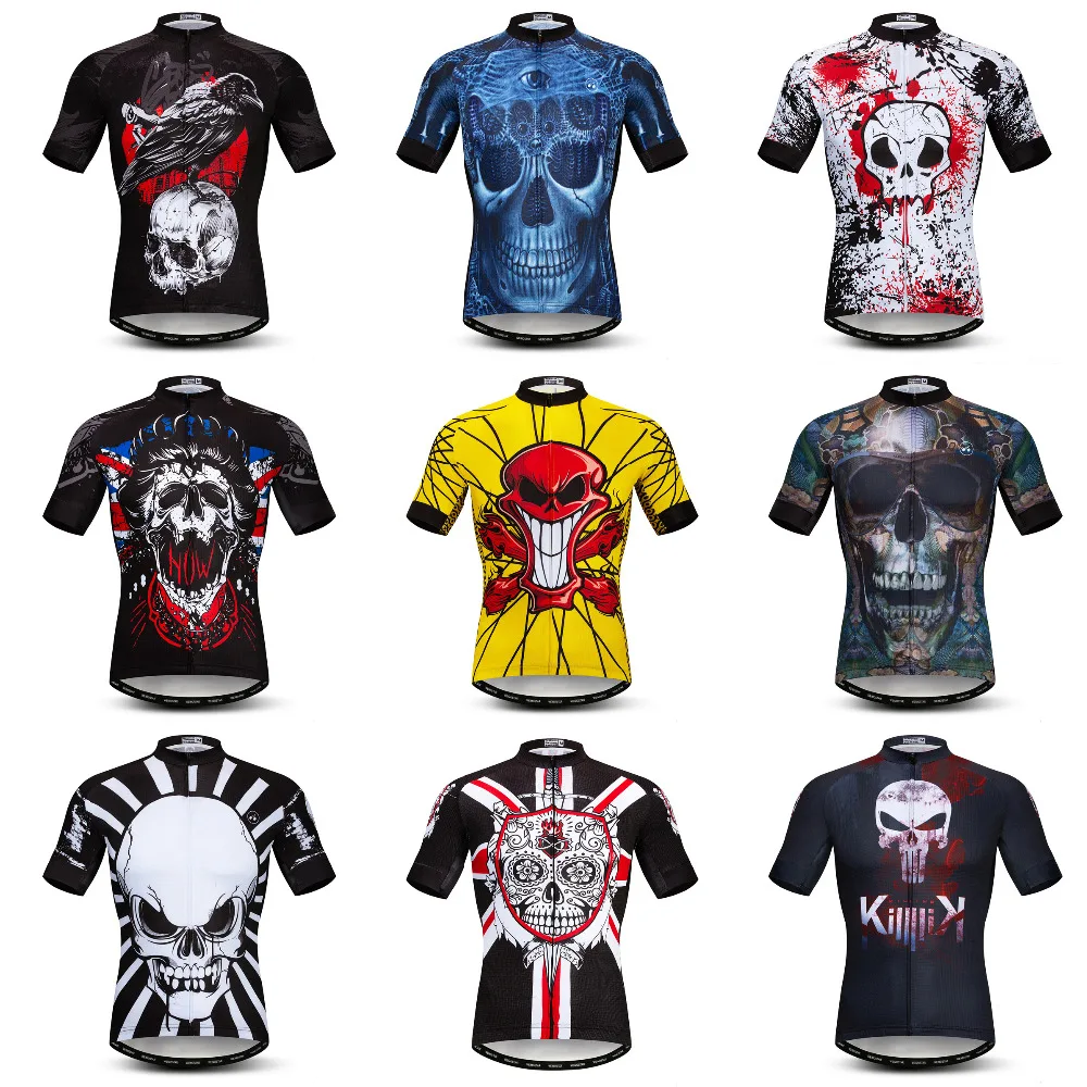 Best Weimostar Skull Mens Cycling jersey Team 100% Polyester Mountain Bike Jersey Quick Dry Cycling Shirt Road mtb Bicycle Clothing