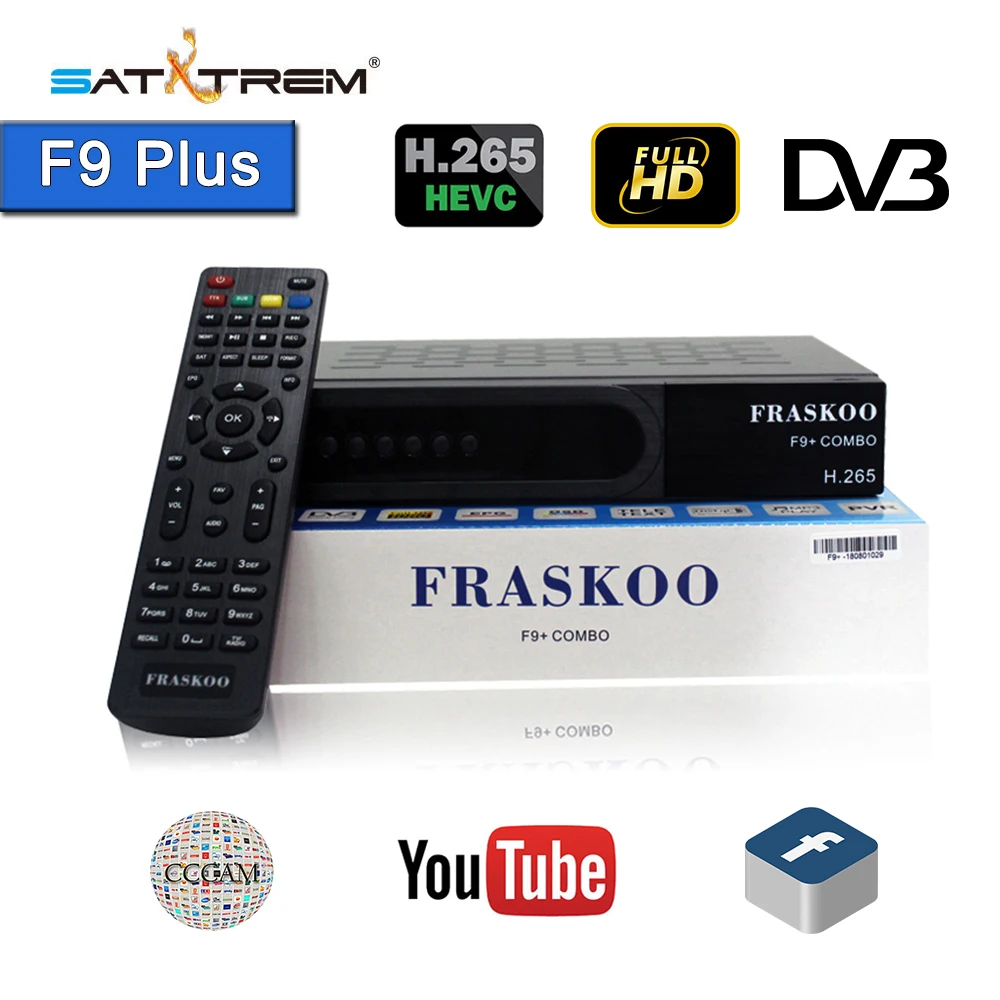 

Satxtrem FRASKOO F9 Plus COMBO Satellite Receiver Digital DVB T2 DVB-S2 Full HD 1080p Support H.265 support CCcam with USB Wifi
