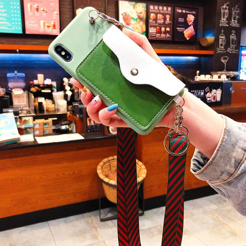 Роскошный Карманный Кошелек с веревкой, чехлы для телефонов, чехол через плечо с ремешком на цепочке для iPhone 6, 7, 8 Plus, X, XR, XS MAX, наплечная крышка - Цвет: Green-01