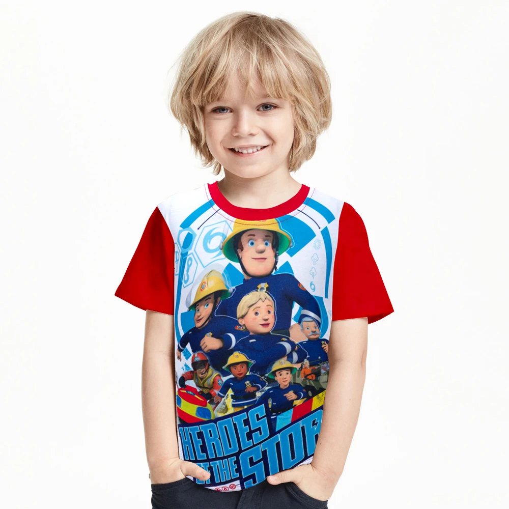 

Fireman Sam kids clothes boys t shirt girls tops children's cartoon shirts boys summer clothing Short Sleeve t-shirt for 3-10 Y
