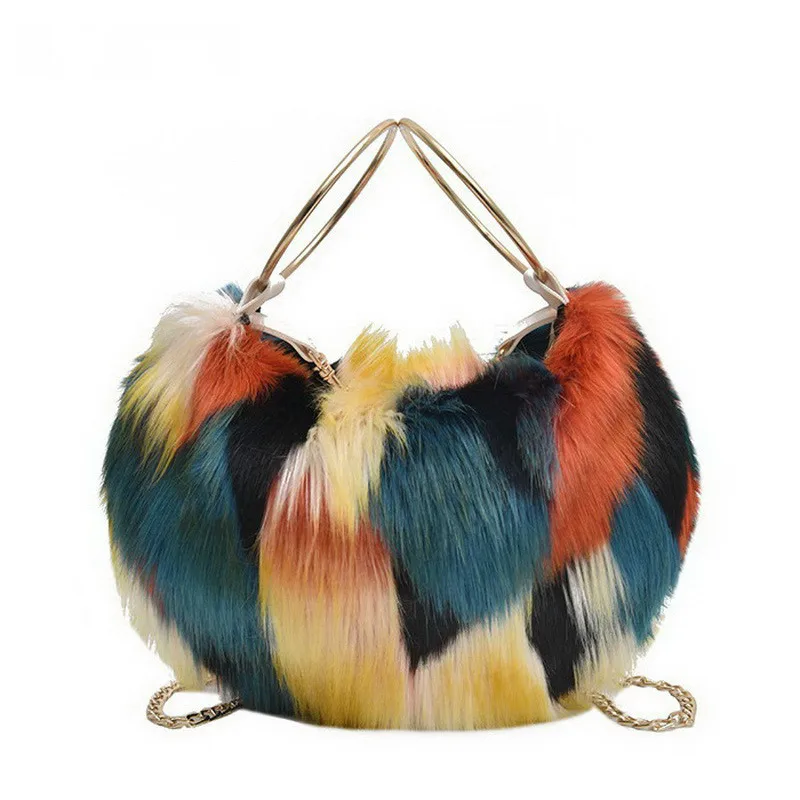 

AOILDLLI 2019 New Colorful Faux Fur Female Handbags Plush Shoulder Bag Leisure Crossbody Bags for Women Chain Soft Bag Tote